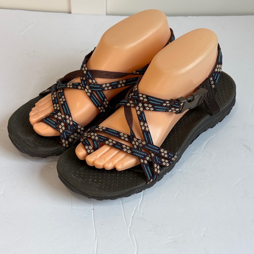 Skechers Reggae Brown and Blue Strappy Sandals